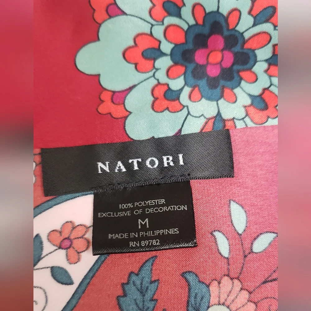 NWT Natori Satin Paisley Floral Button Front Pajama Top Artsy Asian